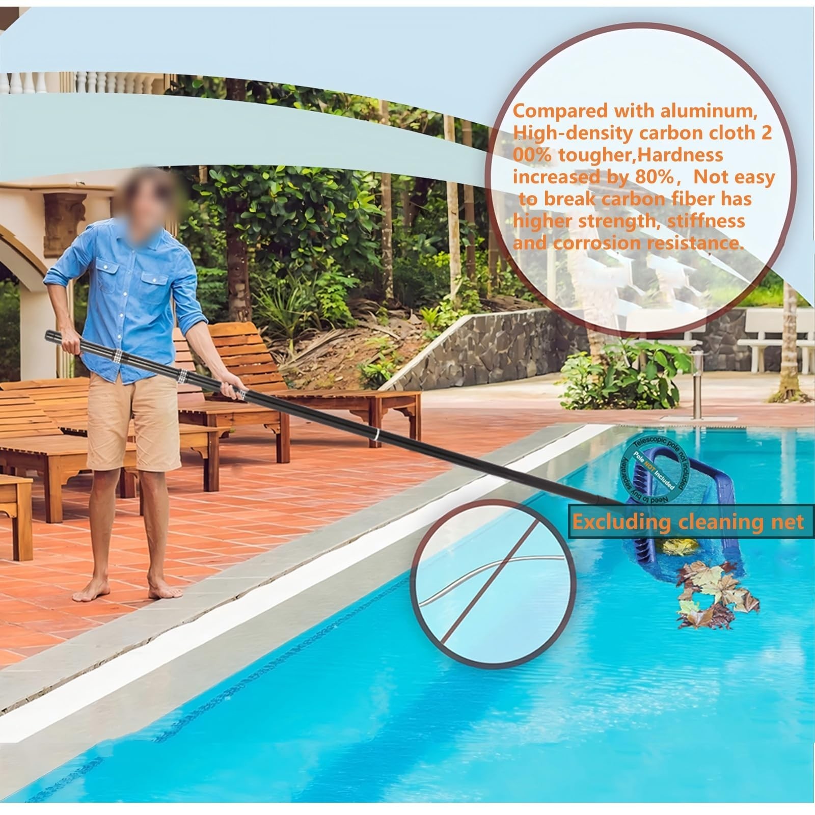 Telescopic 15ft Carbon Fiber Pool Cleaning Pole – Lightweight, Adjustable, Easy