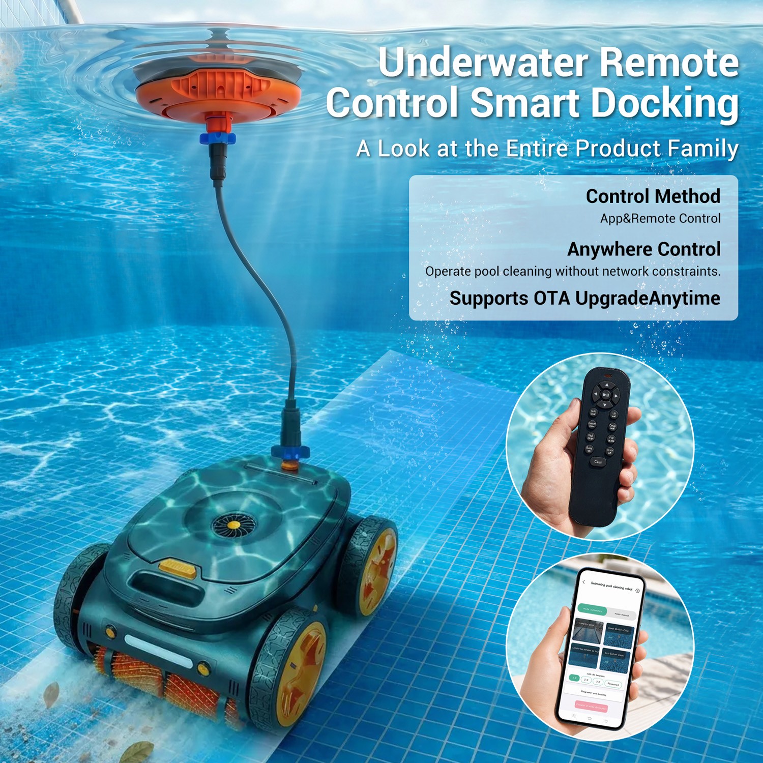 Cordless Robotic Pool Cleaner, APP&Remote Control Wall Climbing Waterline Floor