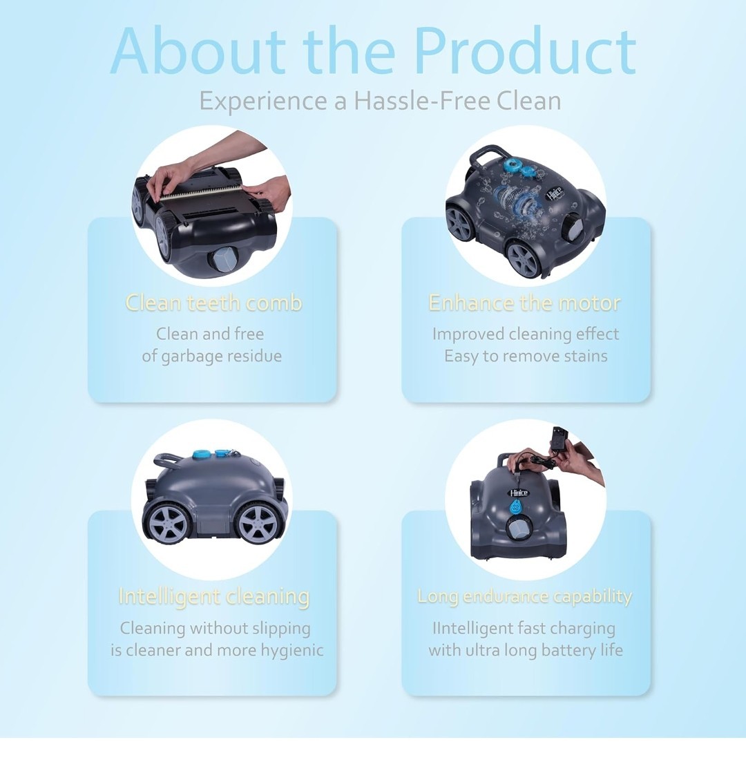 Hinice Cordless Robotic Pool Cleaner,Automatic Pool Vacuum Robot up to 2153 sqft