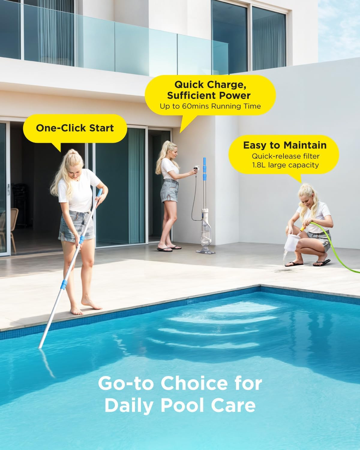 Pool Vacuum for above Ground Pool, Cordless Pool Vacuum for Inground Pools, Rech