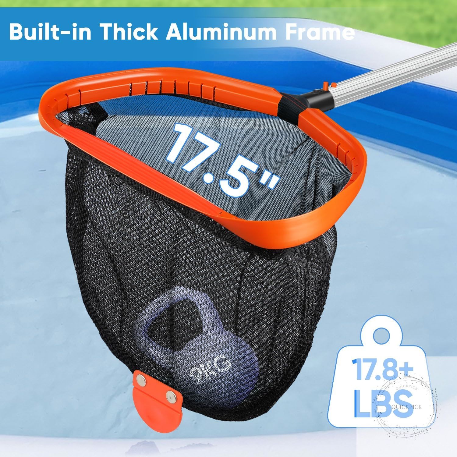17.5&Prime; Pool Net, Pool Skimmer Net with Double-Layer Netting Bag, Aluminum Frame
