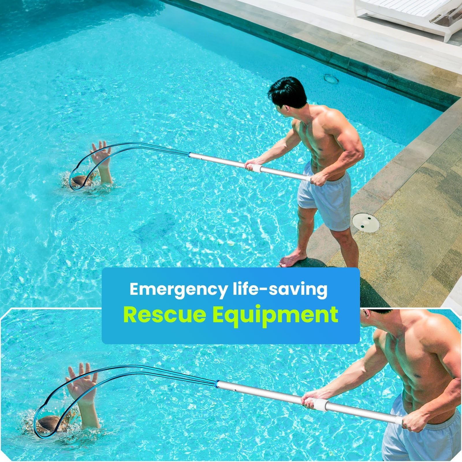 Swimming Pool Safety Hook, 3.3FT Aluminum Telescopic Pole