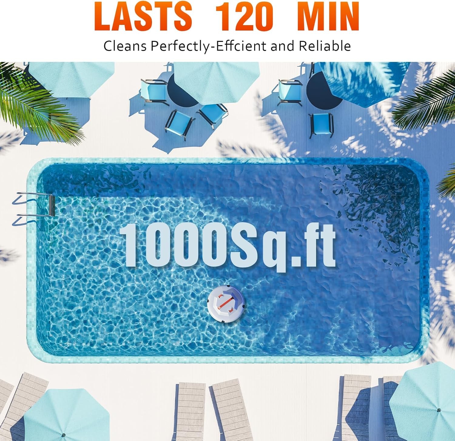 Cordless Robotic Pool Cleaner – 120 Mins Automatic Pool Vacuum for Above Ground