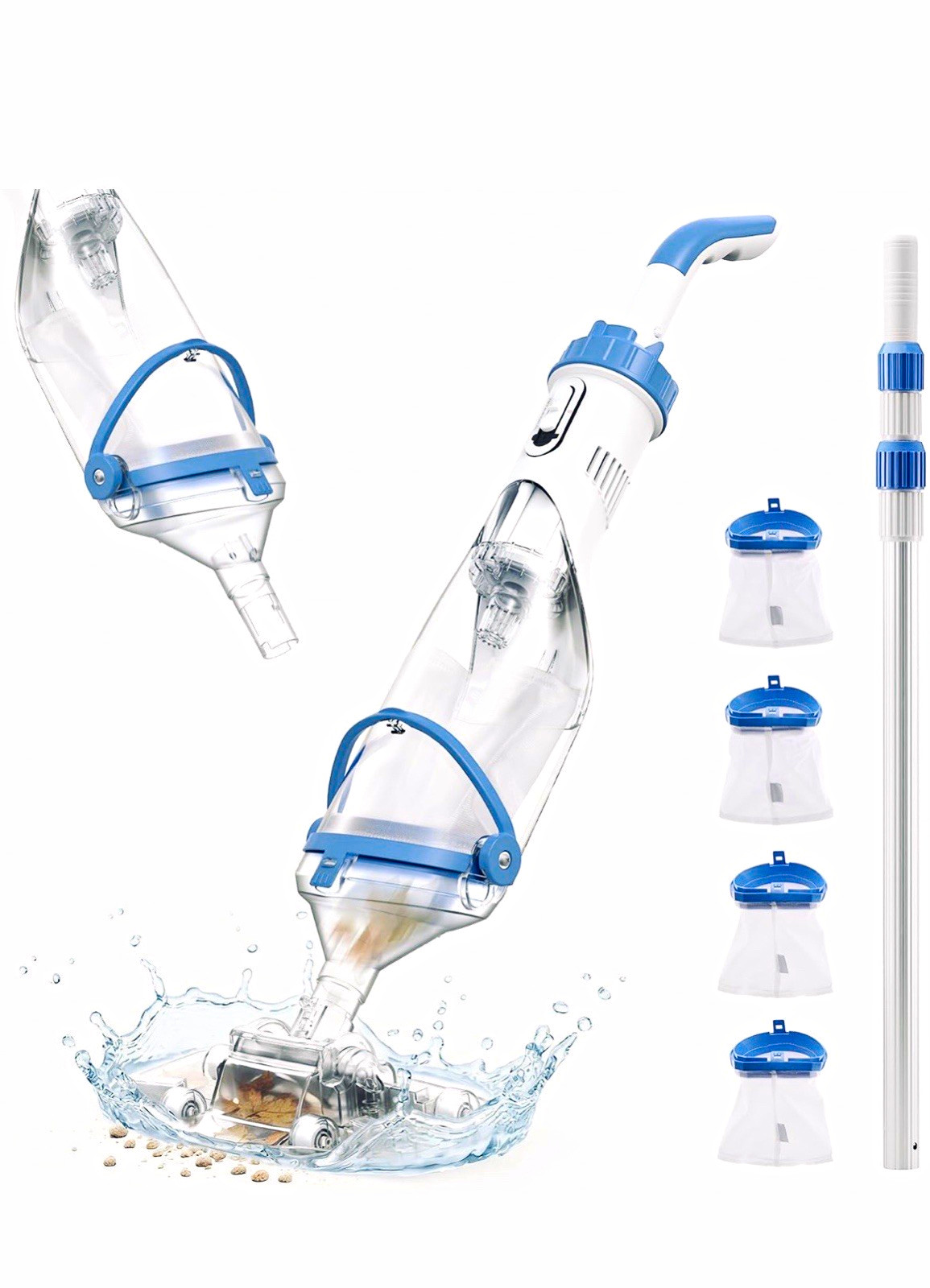 1701A-Consciot PC15 Cordless Pool Vacuum 20V 1.5L 1110GPH 60min Telescopic