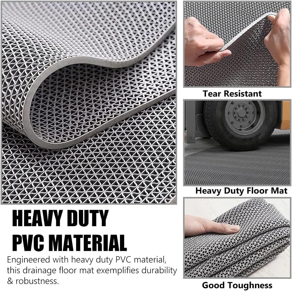 Thick PVC Drainage Floor Mat Non Slip Flooring Mats Swimming Pool 3x10FT Grey