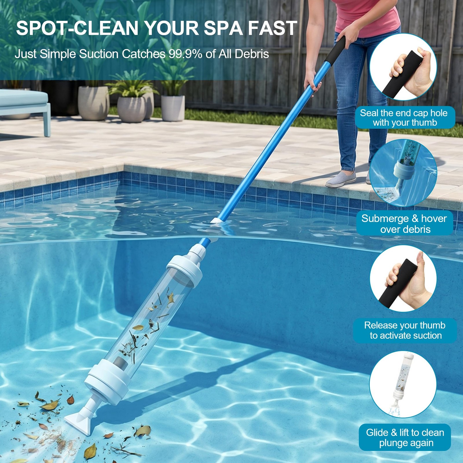 Hcolid Spa Vacuum for Hot Tub, No Pumping, No Batteries or Electricity, Porta…