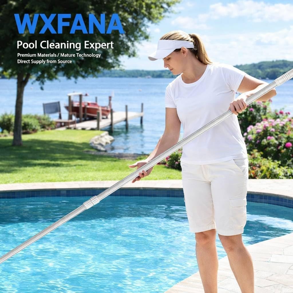 WXFANA 12FT Telescopic Pool Pole, Pool Skimmer Pole Heavy Duty, Adjustable 3 …