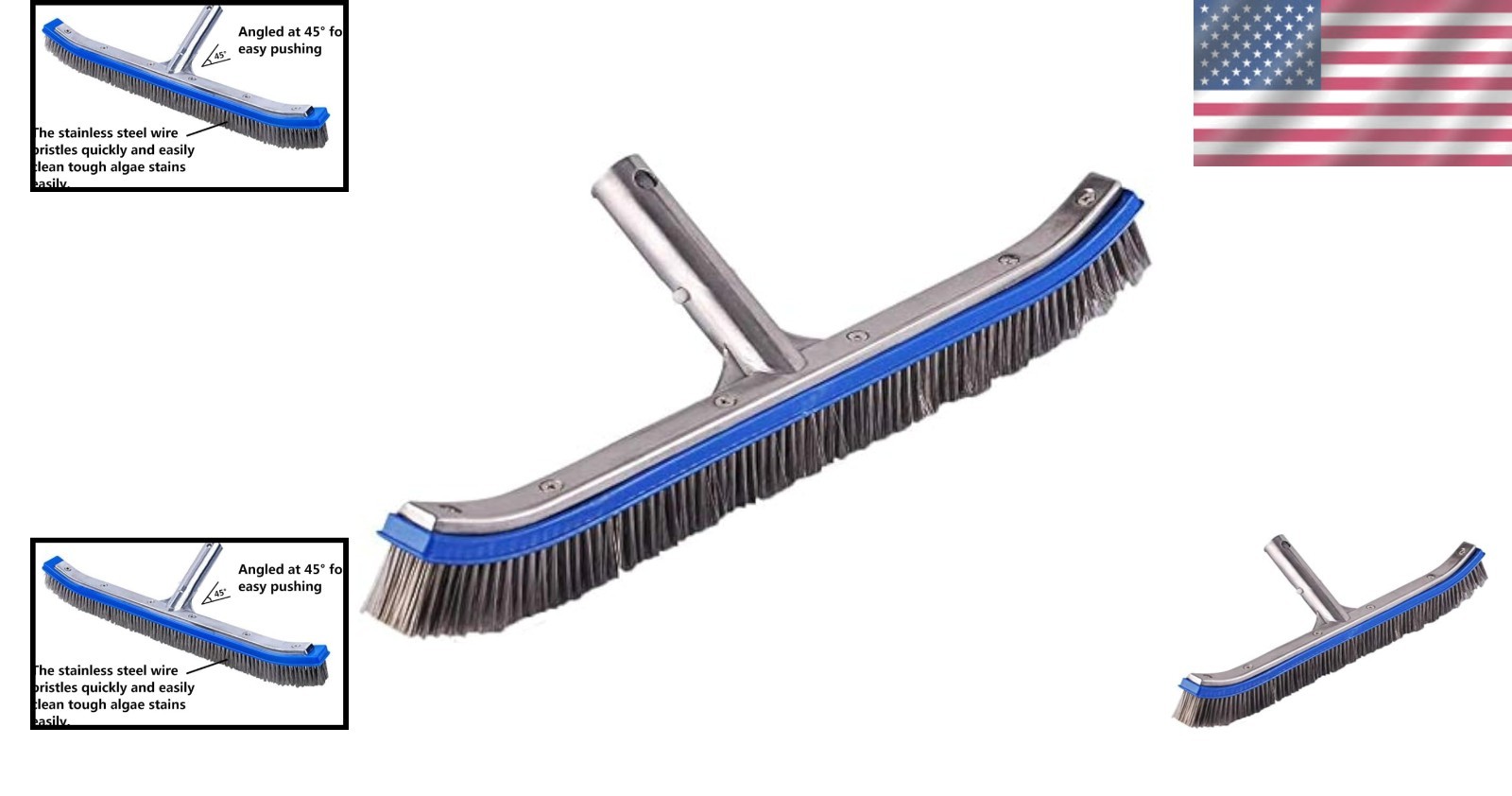 18-Inch Heavy-Duty Pool Brush with Stainless Steel Bristles & EZ Clips