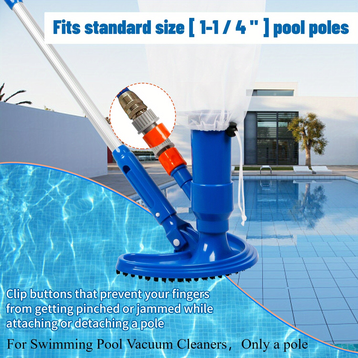 Aluminum Telescopic Pool Pole- Connects to Nets& Brushes | Durable Swimming Tool