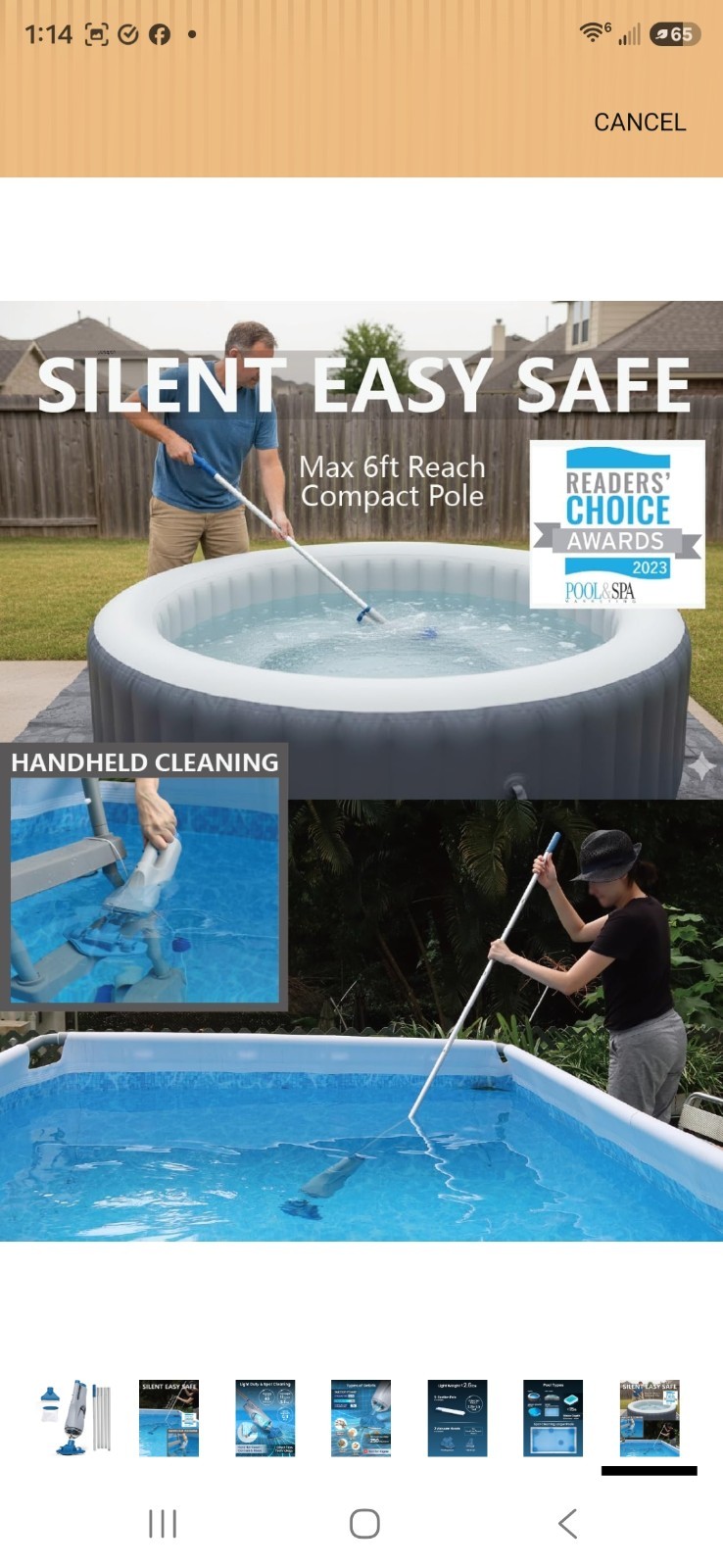 KOKIDO Cordless Handheld Pool Vacuum for above Ground Pool, with 6Ft Pole and 2
