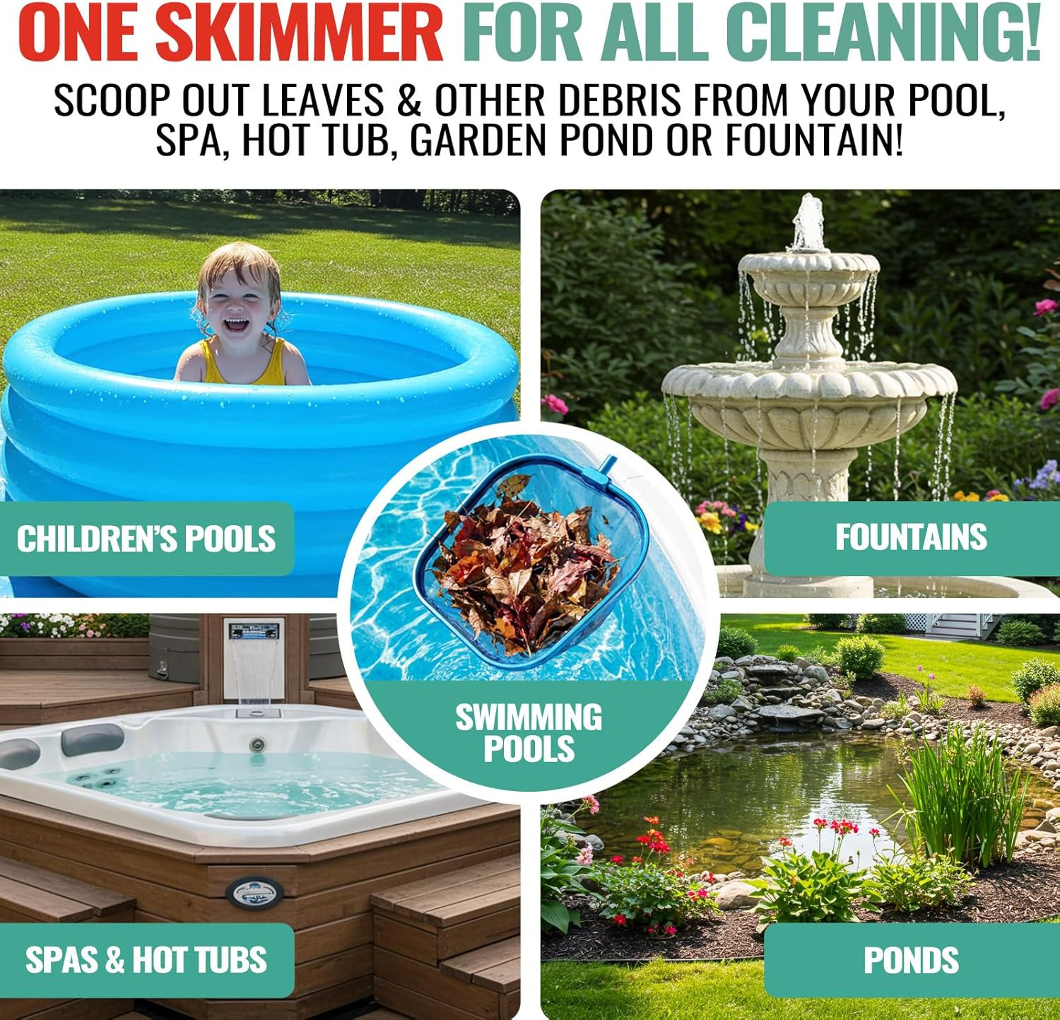 Hot Tub Pool Skimmer Net with Aluminum Frame & Telescopic Handle 24-36&Prime;
