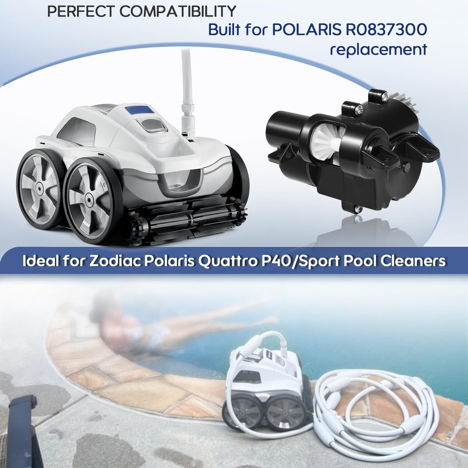 R0837300 Black Gearbox Assembly Fit Polaris Quattro P40/Sport Pool Cleaners