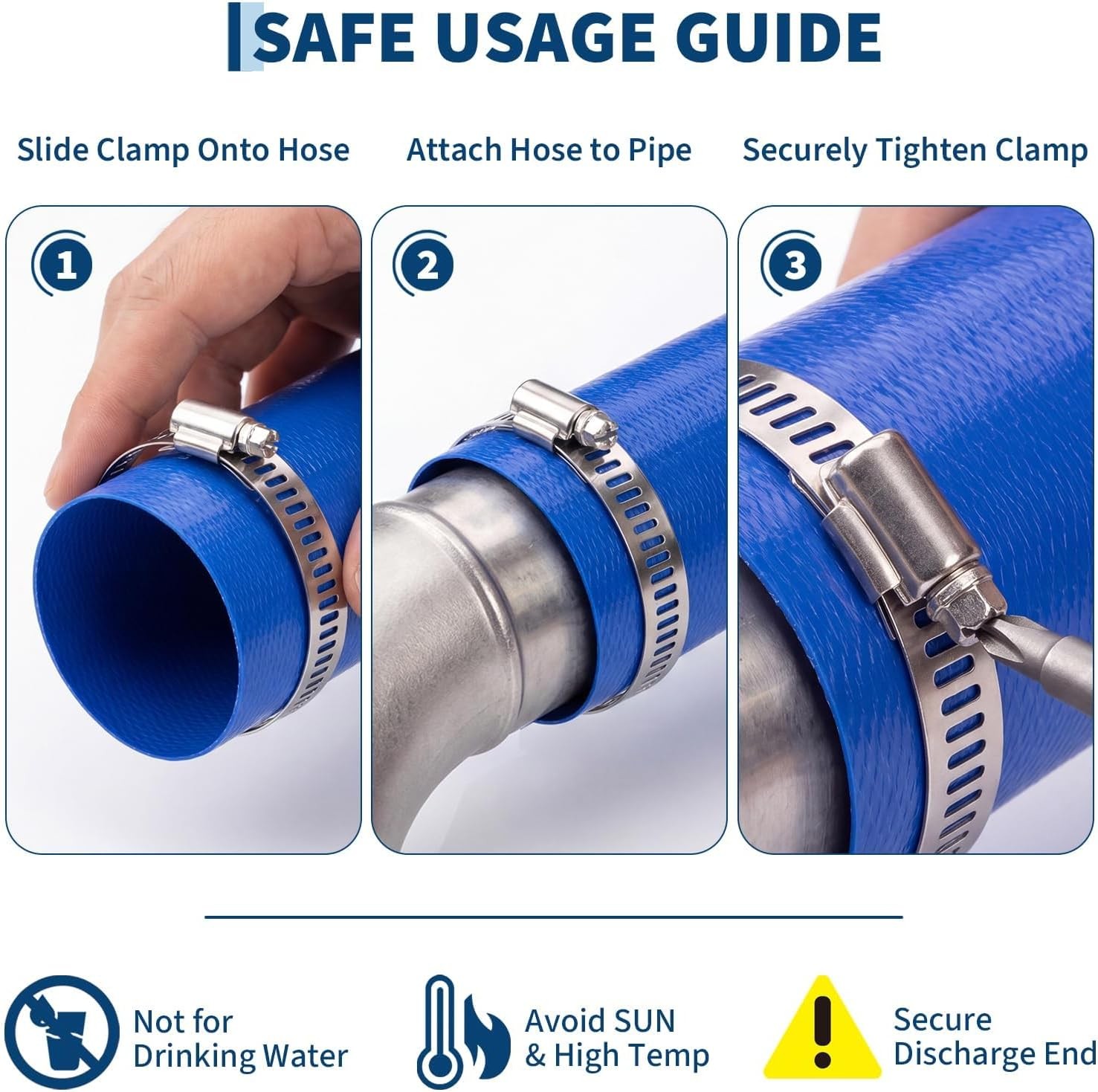 1.5&Prime; x 50 ft Discharge Hose Lay Flat Hose Backwash Drain Hose with 2 Clamp PVC