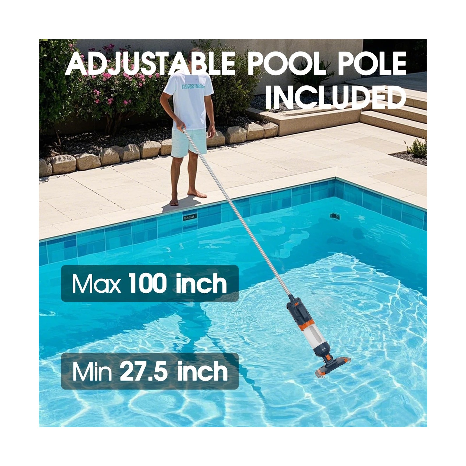 Cordless Pool Vacuum-True Powerful Suction 18.9GPM, 100inch, 1H Runtime, 25µ