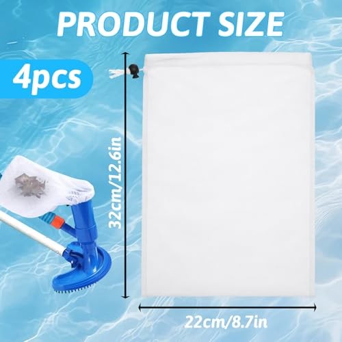 Larrel 4PCS Pool Vacuum Replacement Mesh Bag, Pool Vacuum Filter Bag, 12.6×9