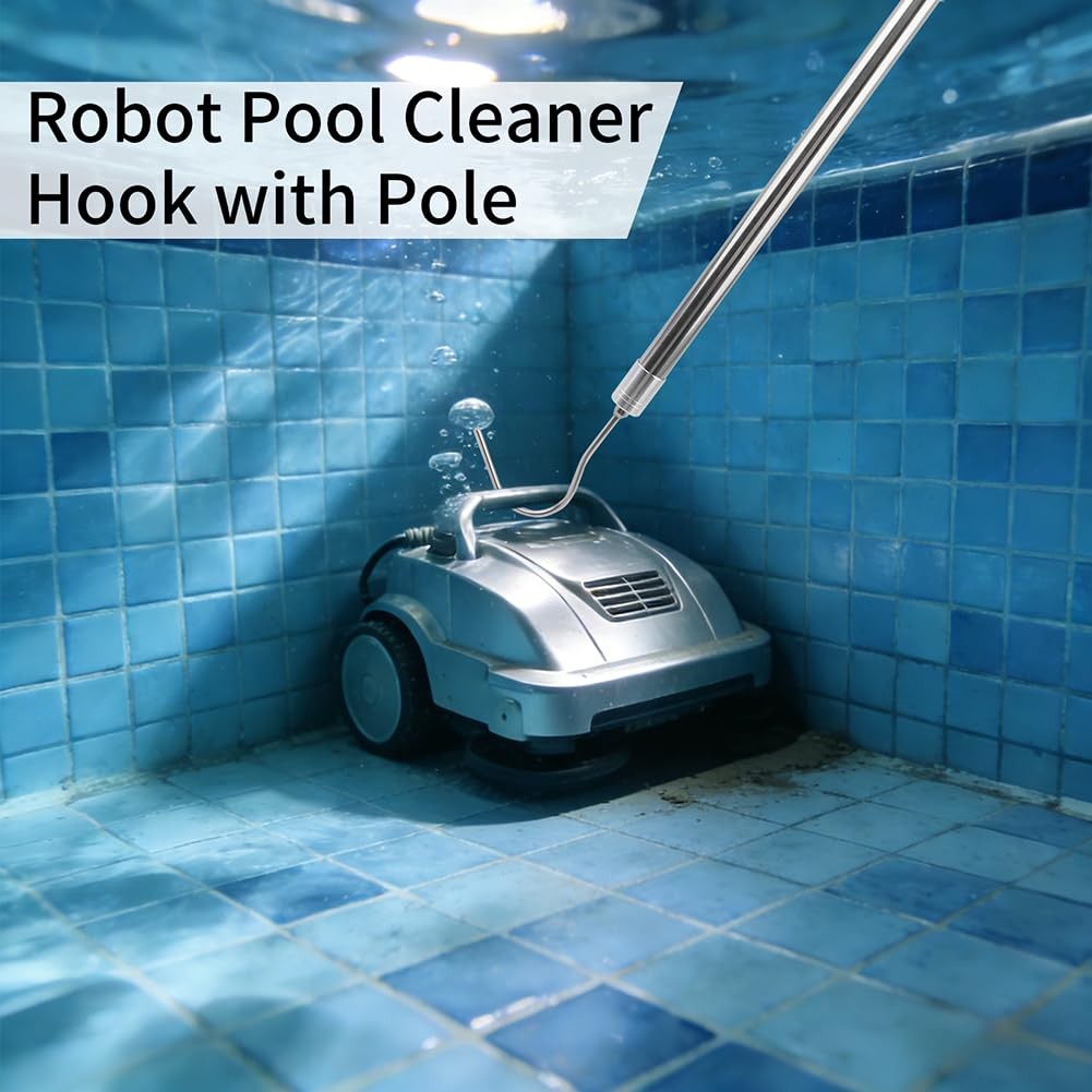 Hook for Robotics Pool Cleaner, with 68 Inches Adjustable Stainless Pole, Poo…
