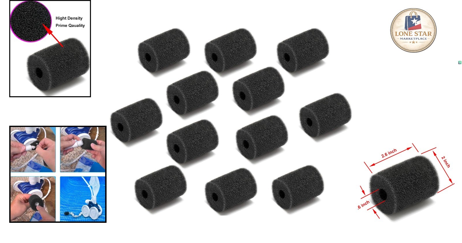High Density 12-Pack Pool Cleaner Sweep Hose Scrubber for Zodiac Polaris Models