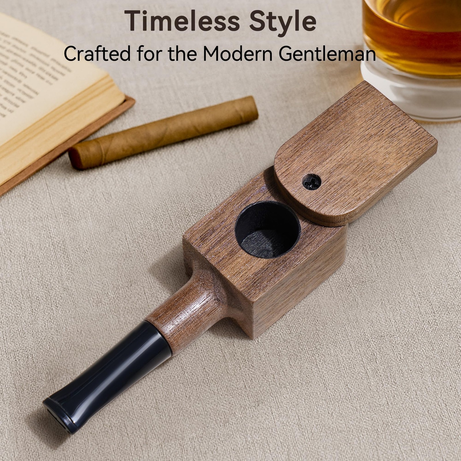 Sivaopa Tobacco Pipe Set – Walnut Wood Square Design Compact Size Light Brown