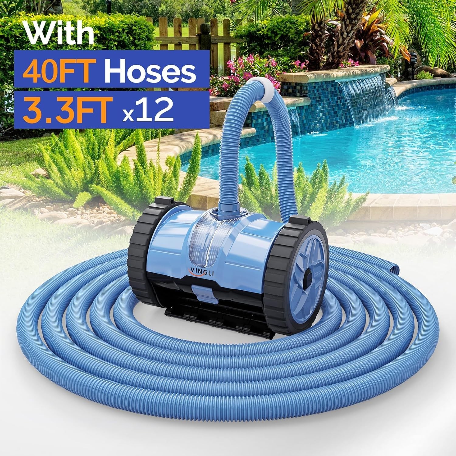 Automatic Pool Vacuum Cleaner Inground & Above-Ground Heavy-Duty 39ft Hose