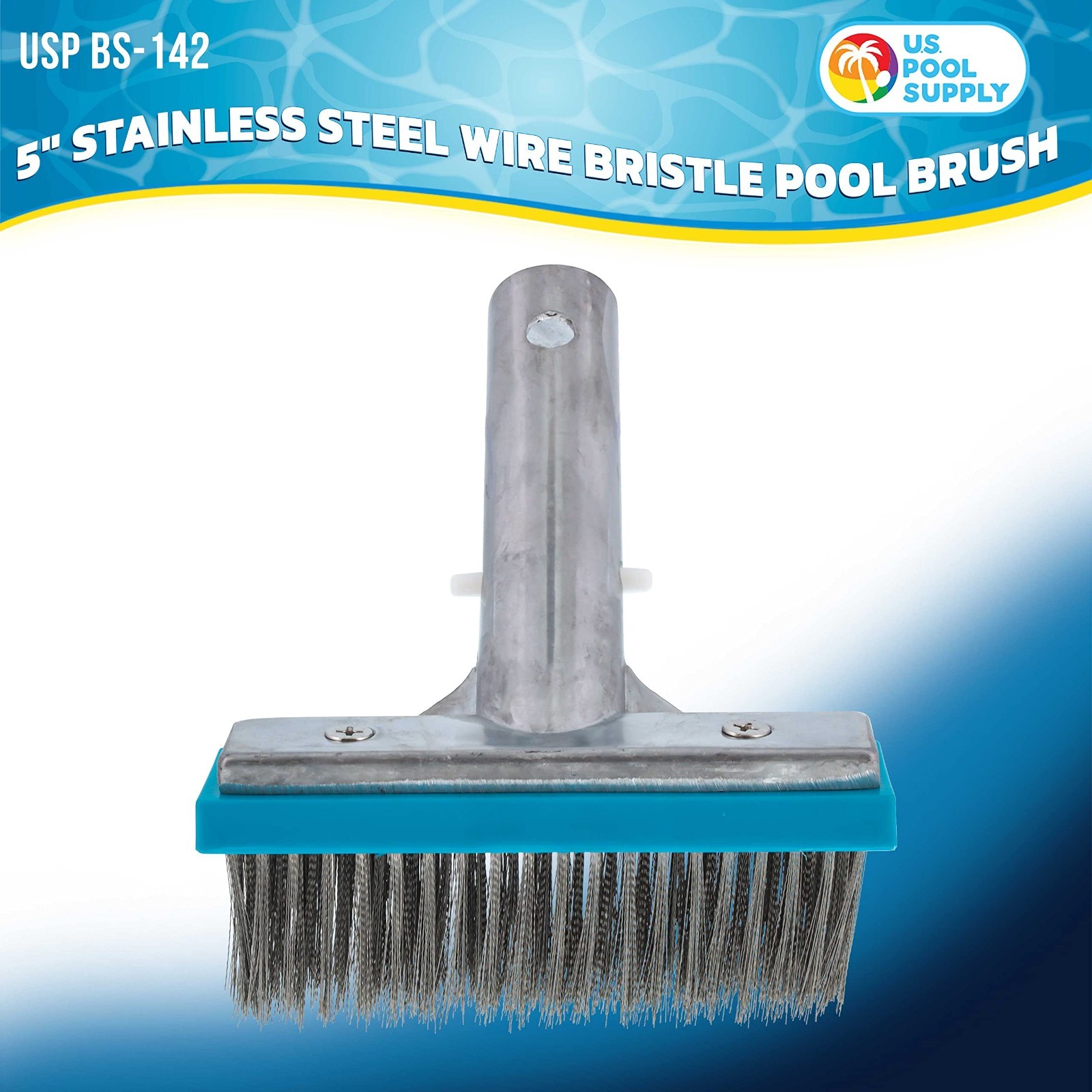 Inground Pool Brush Head – 5&Prime; Stainless Steel, Metal Wire Bristles, Calcium Remo
