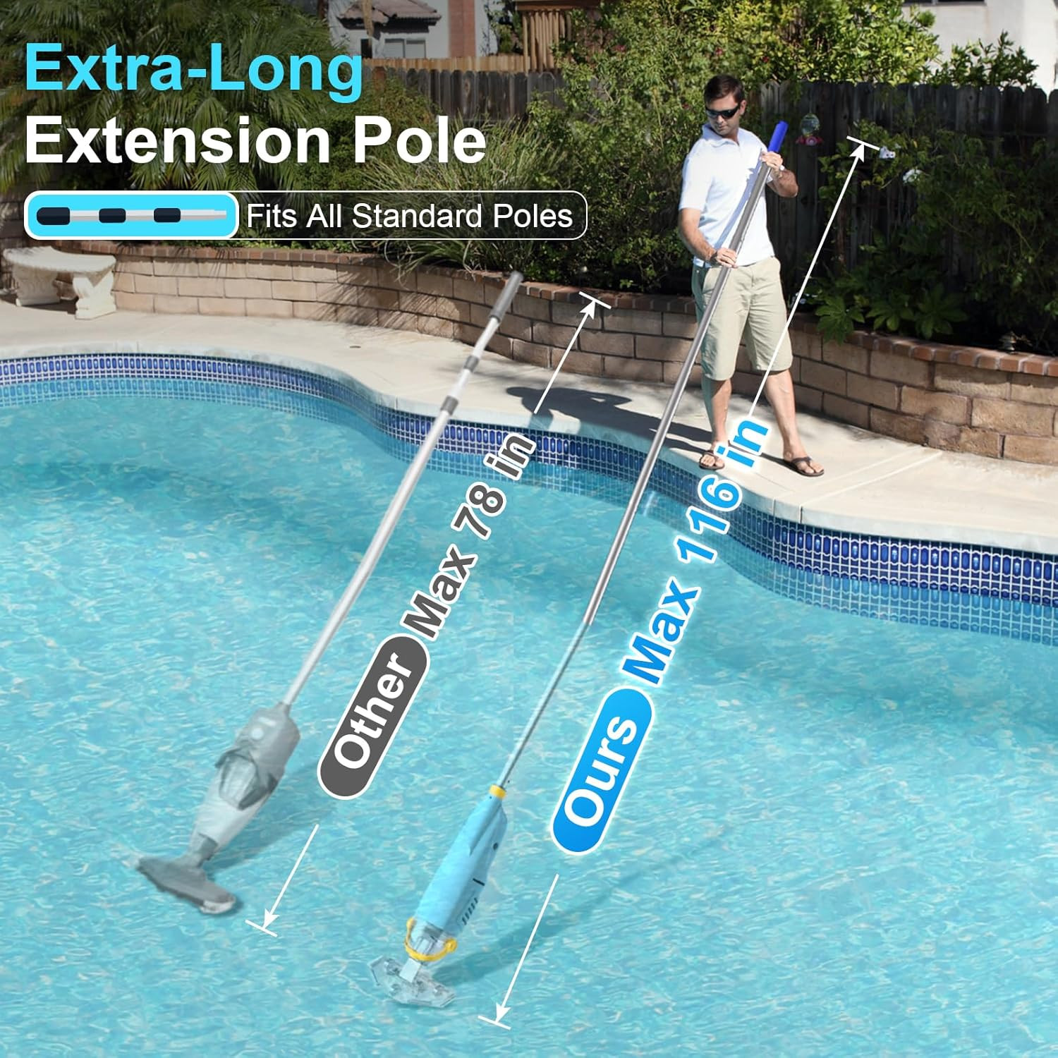 2026 Cordless Pool Vacuum with Telescopic Pole & 60 Min Powerful Suction