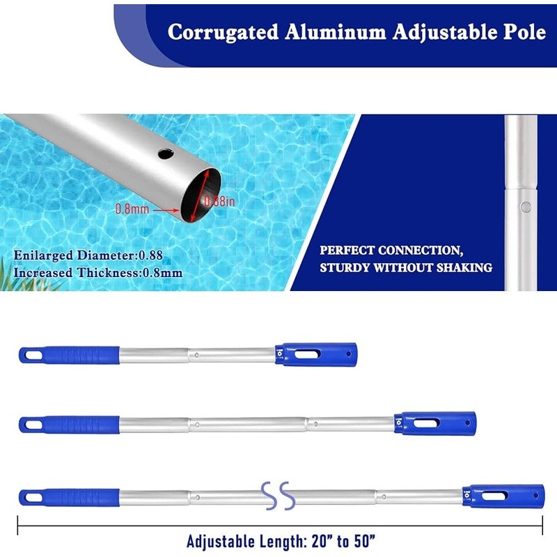 Pool Maintenance Set W/ Brush Skimmer Net Adjustable Aluminum Pole Cleaning New