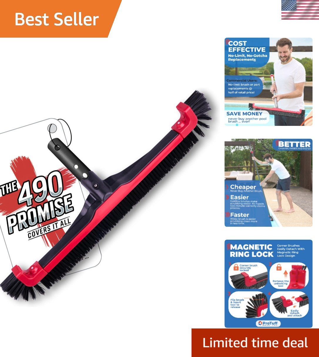 Versatile 22&Prime; Pool Brush for Inground & Above-Ground Pools – Lifetime