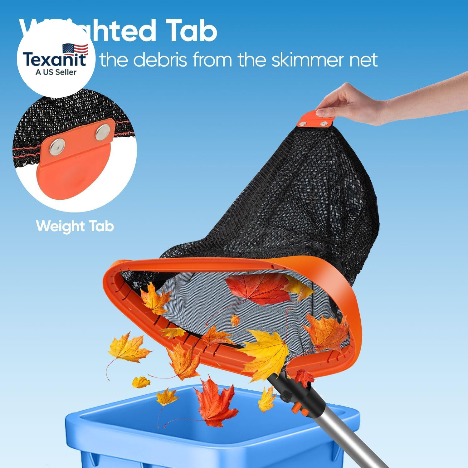 17.5&Prime; Pool Net, Pool Skimmer Net with Double-Layer Netting Bag, Aluminum Frame,
