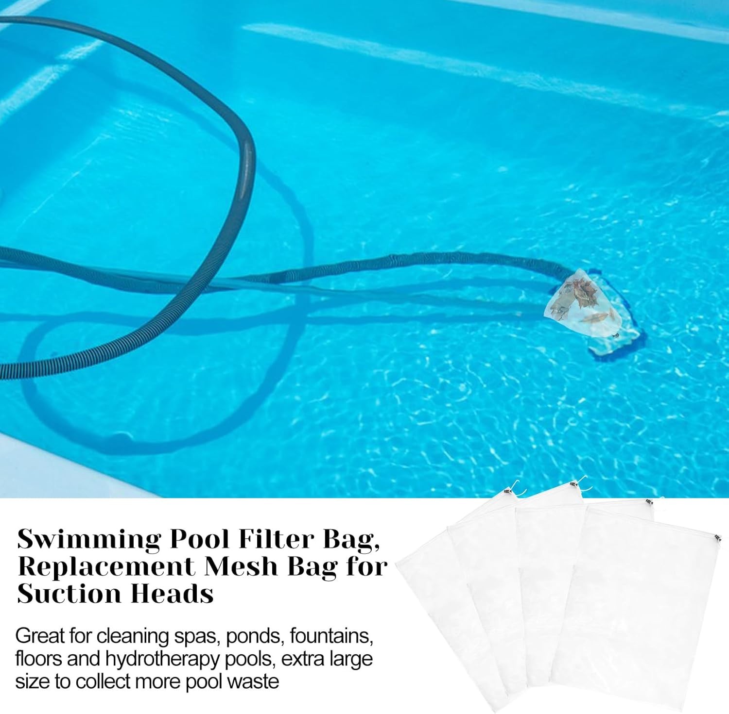 4 Pack 24X18 Inch Pool Leaf Vacuum Net Bag Replacement for Swimming Pool
