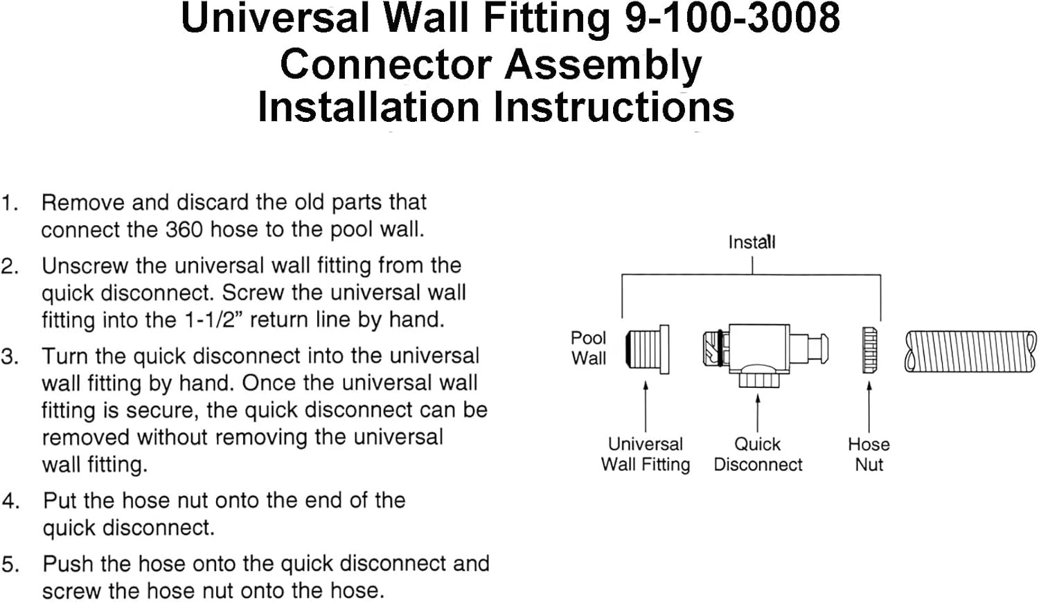 360 Pool Cleaner UWF Connector Assembly 91003008 with Quick Disconnect 910030…