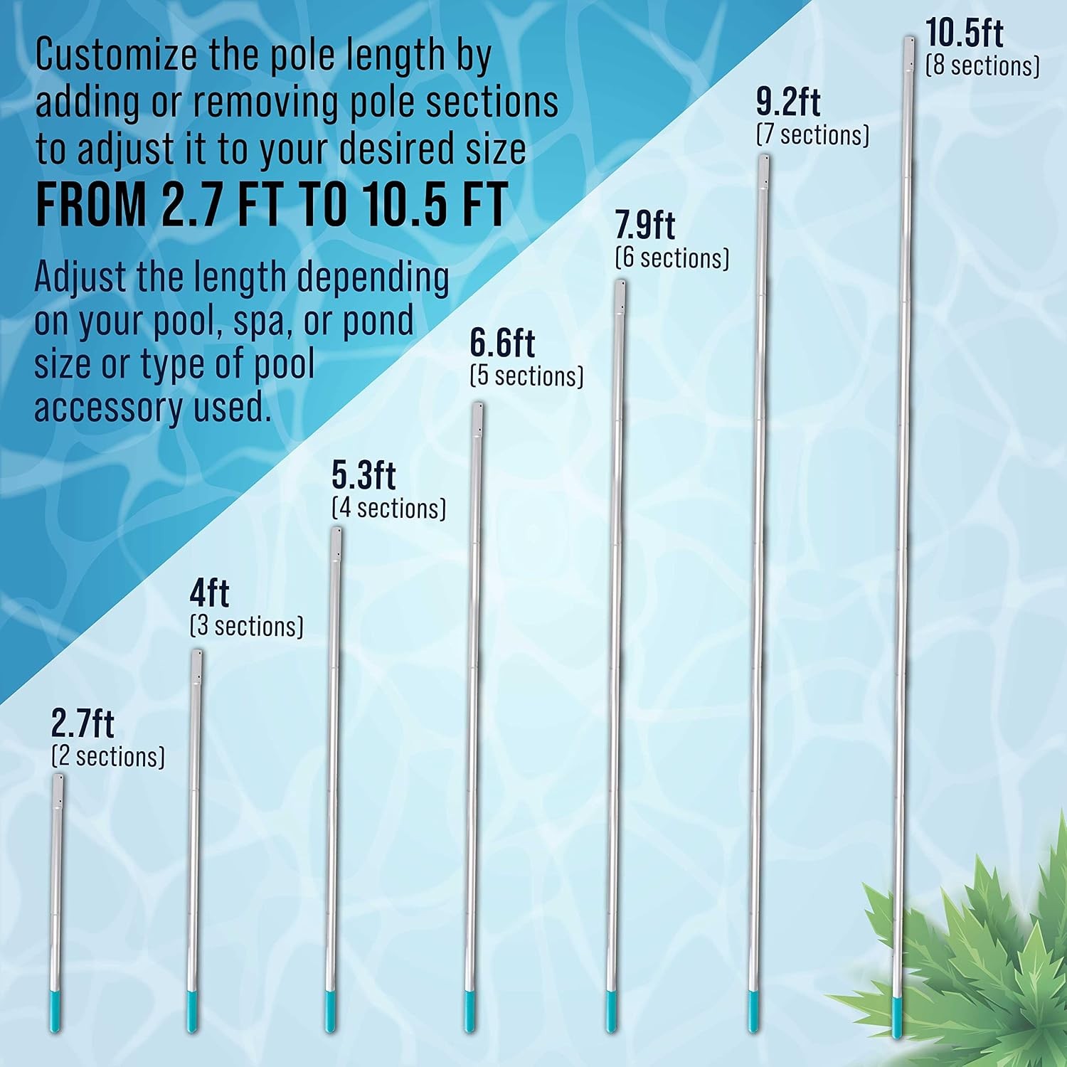 10.5 Ft Telescopic Pool Pole Aluminum Adjustable Skimmer Net Vacuum Handle