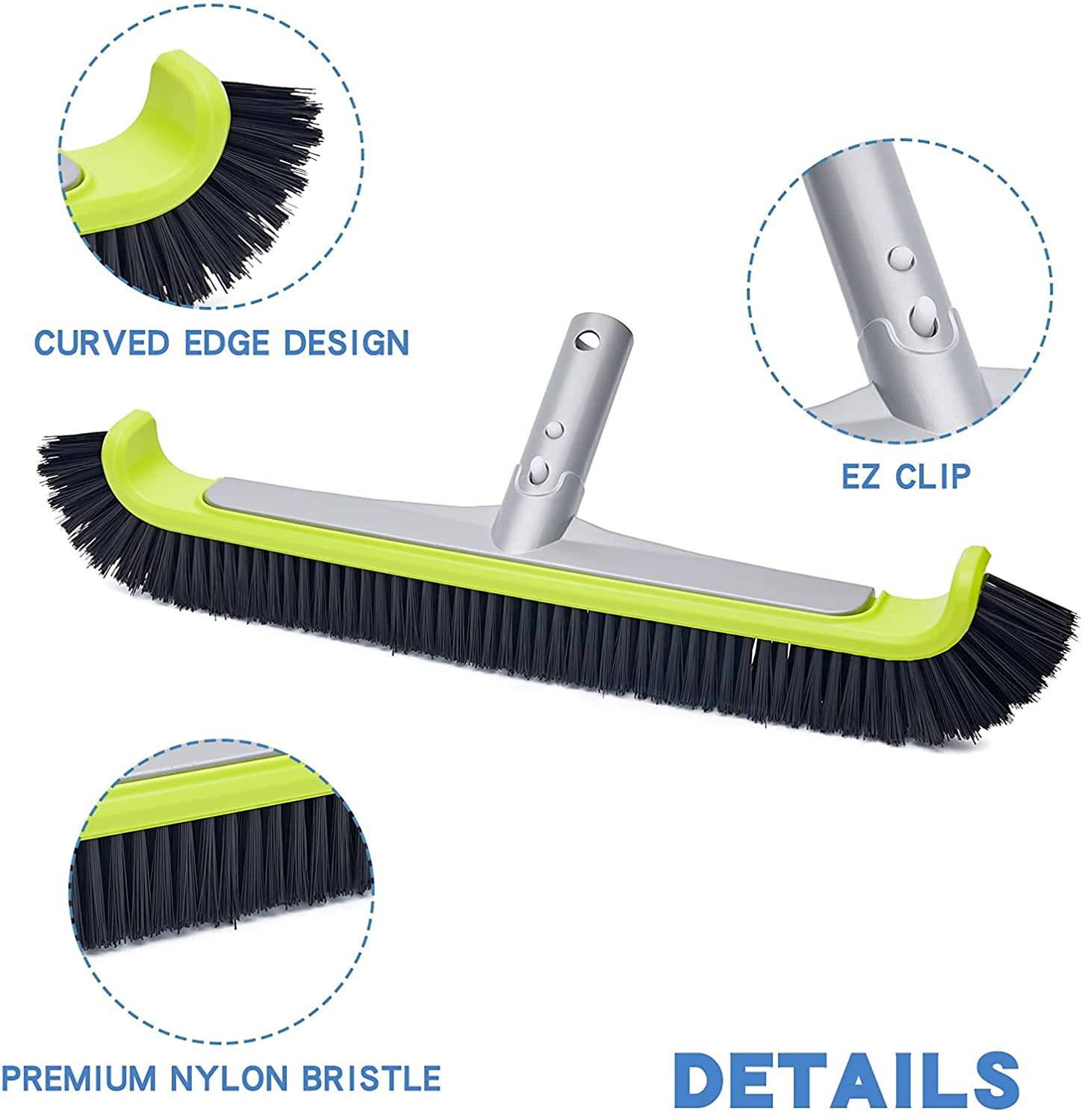 Heavy Duty Pool Brush for Wall & Tile with Reinforced Aluminium Back
