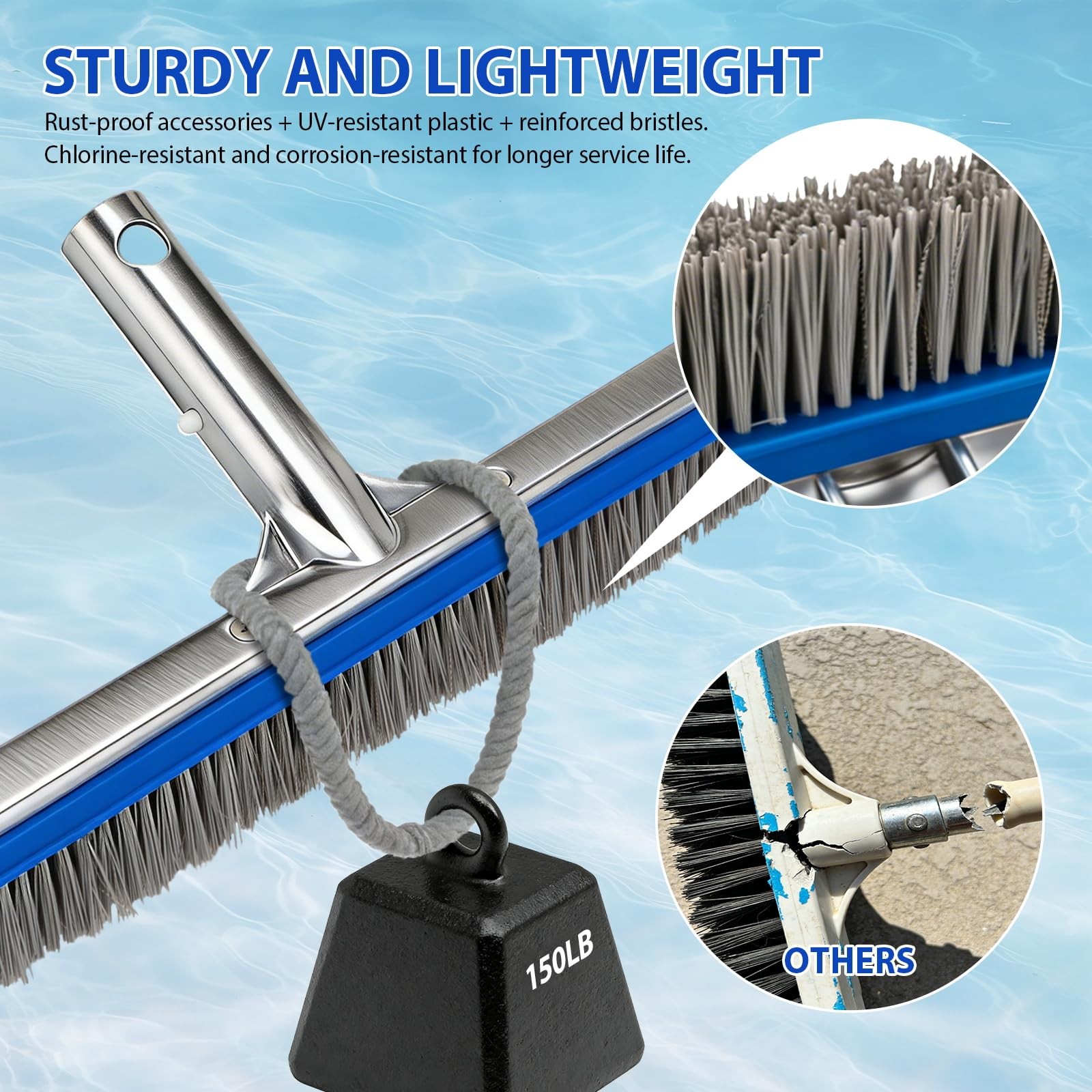 18&Prime; Wide Pool Brush Head – Combo Nylon & Stainless Steel Wire Bristles, Heavy…