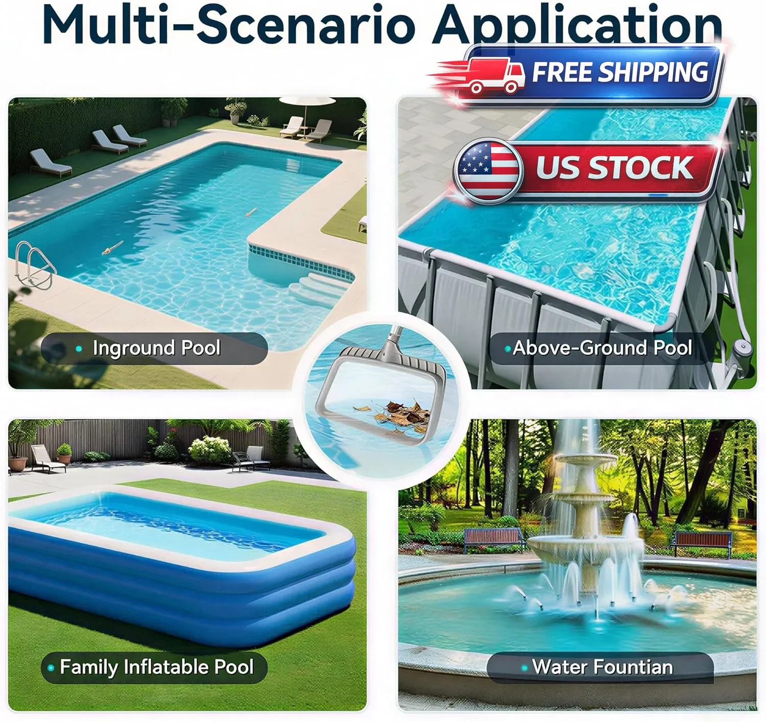 Swimming Pool Leaf Skimmer Net,Reinforced Frame Deep Rake Net