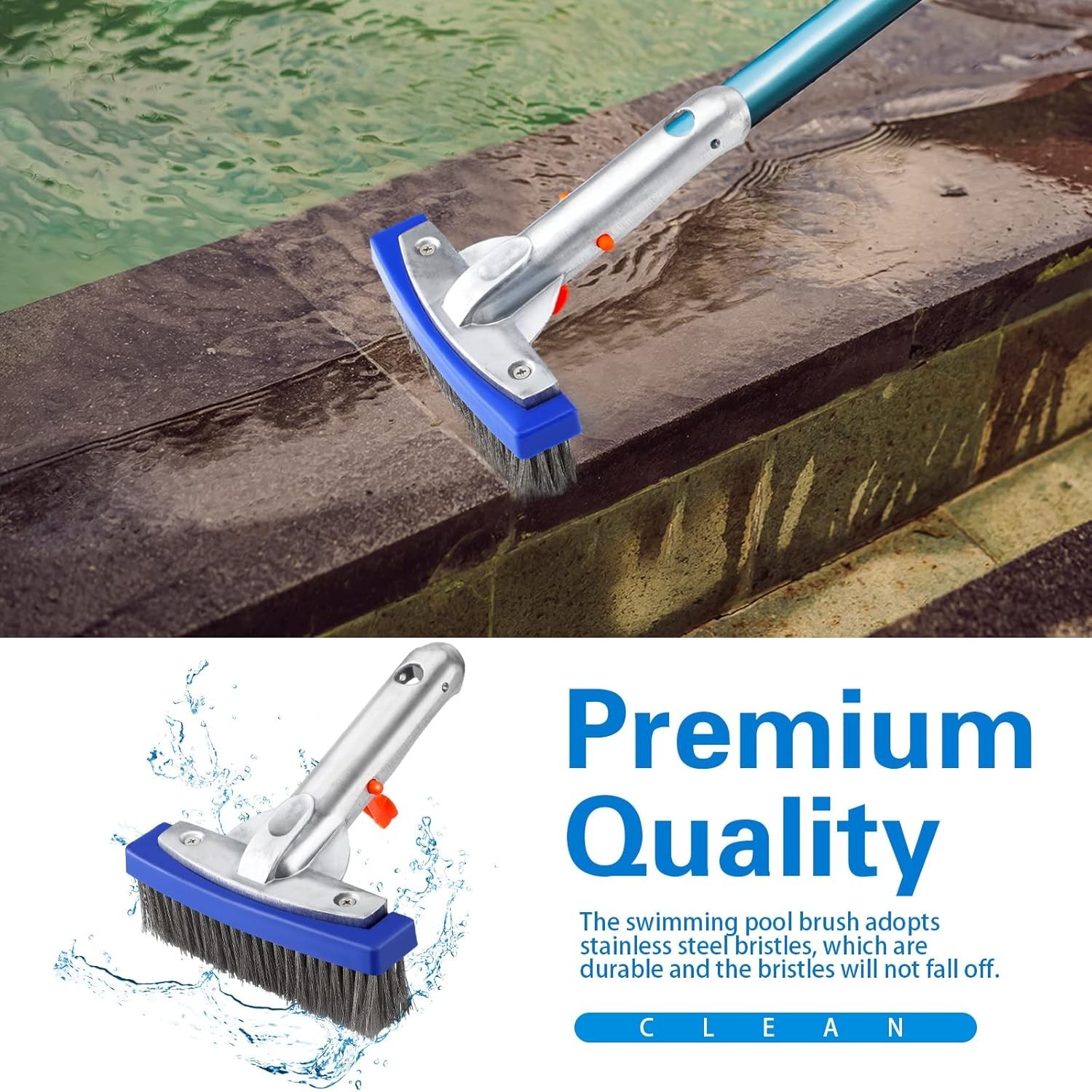 3 Pcs 5.5-Inch Stainless Steel Pool Brush Heavy Duty Algae Cleaner with Alumi…