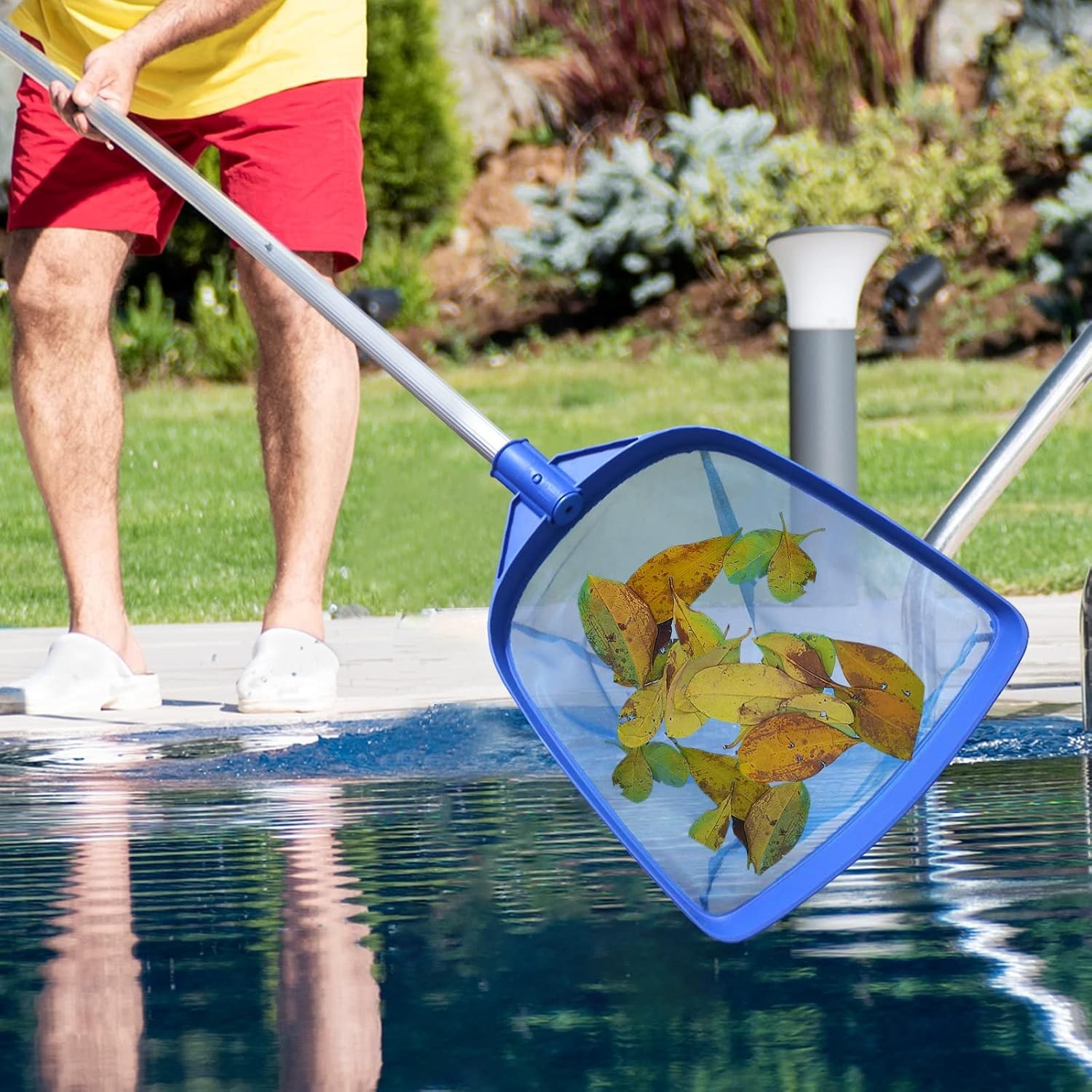 Fine Mesh Pool Leaf Skimmer with 5-Section Aluminum Pole for Effortless Cleaning