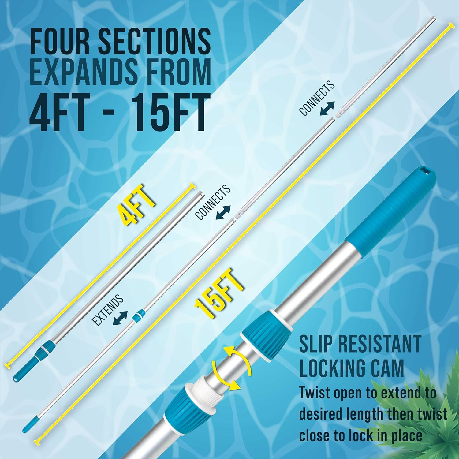 U.S. Pool Supply Telescoping Pole 15-Foot Aluminum Pool Pole Telescopic Cleaning