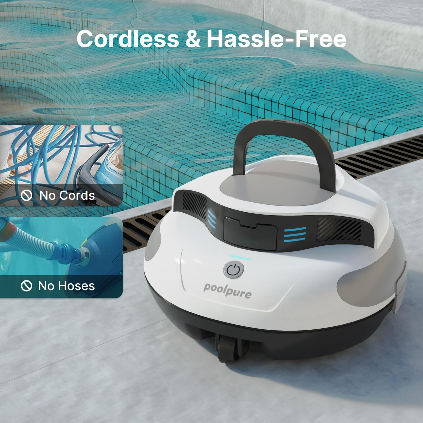 POOLPURE Robotic Pool Cleaner, Cordless Pool Automatic Vacuum with Dual Motors