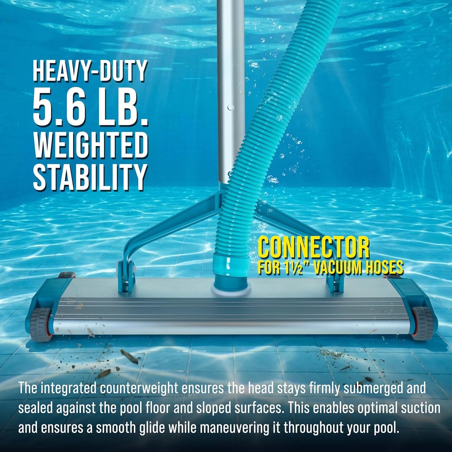 17.5&Prime; Heavy Duty Weighted Pool Vacuum Head Aluminum 1.5&Prime; Hose Swivel Fit
