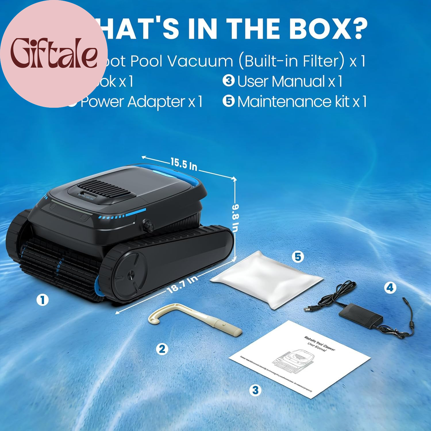 Robotic Pool Vacuum PC10, Cordless Pool Cleaner Robot for Inground & above Groun