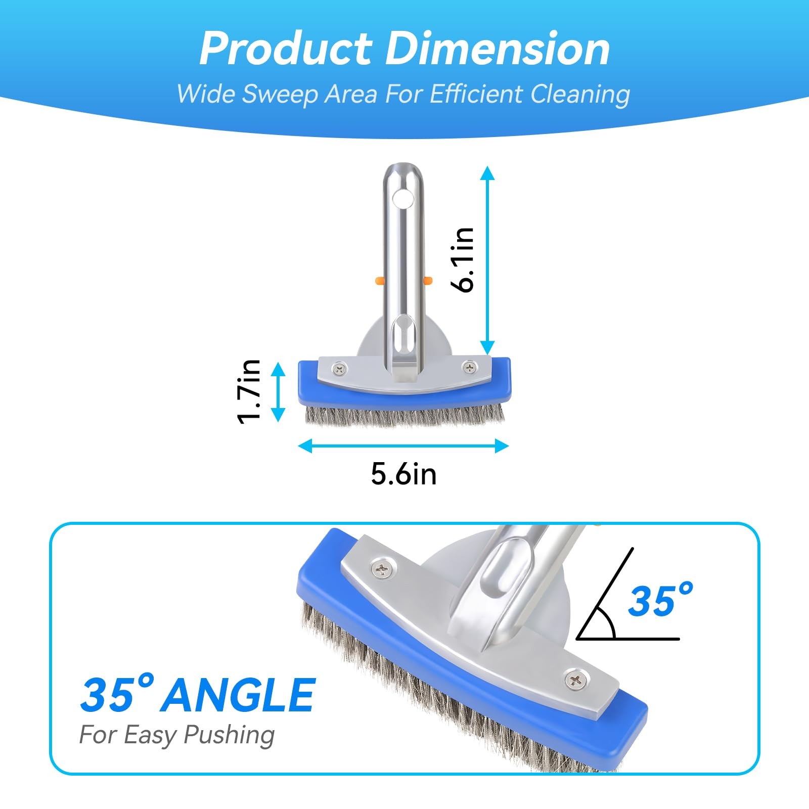 5Inch Stainless Steel Pool Brush for Concrete & Gunite Heavy Duty Cleaning