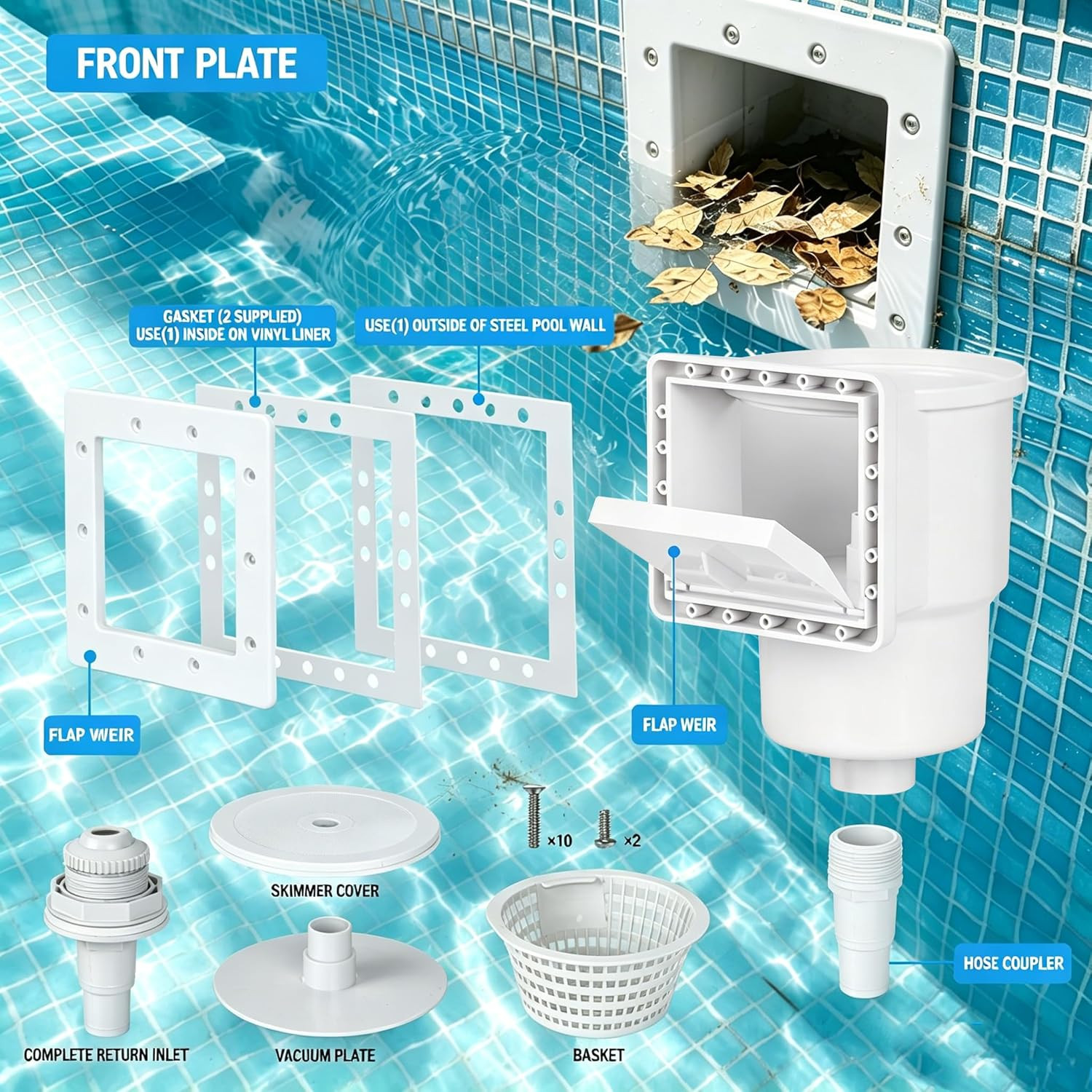 Universal above Ground Pool Skimmer Kit, Heavy Duty through Wall Pool Skimmers,