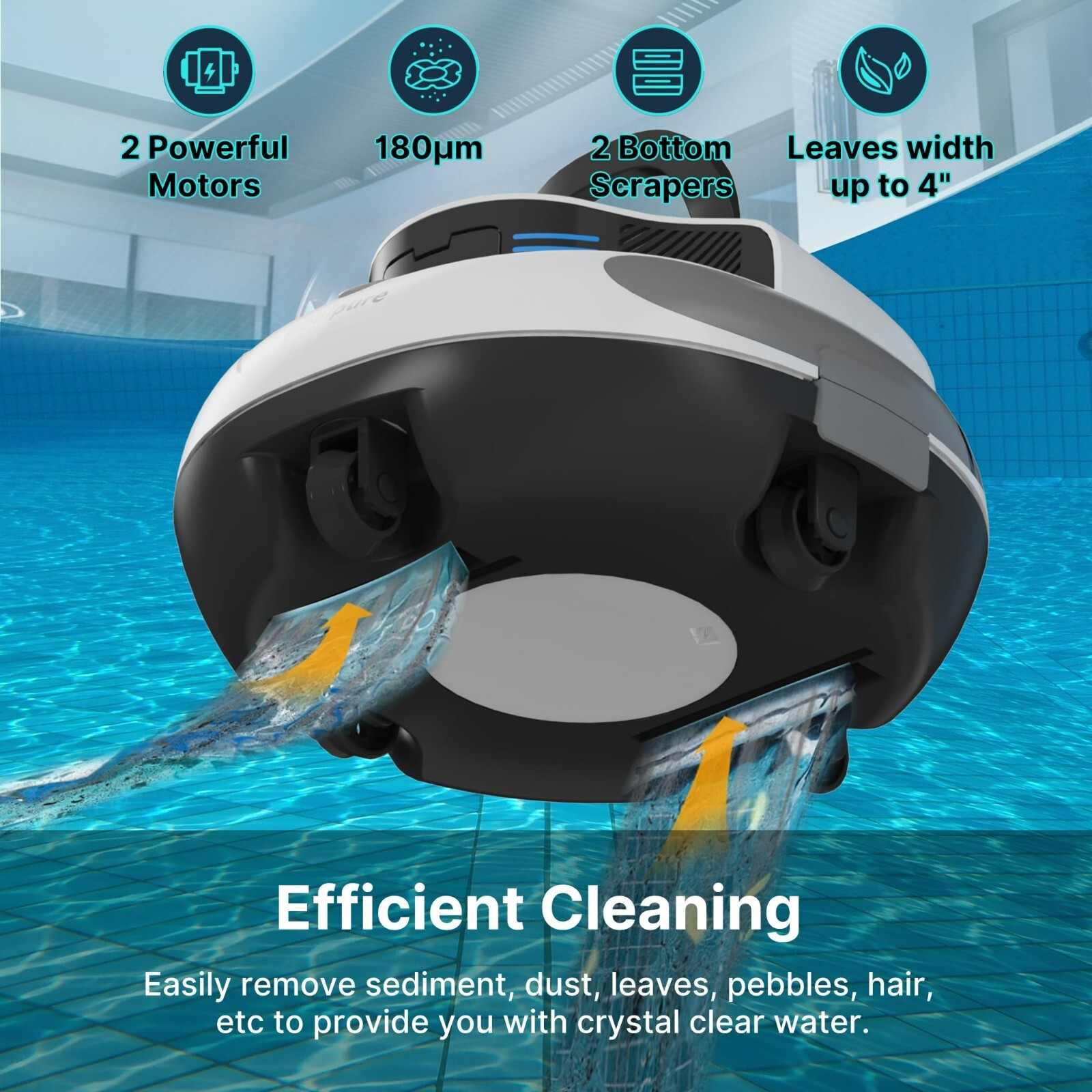 POOLPURE Robotic Pool Cleaner, Cordless Pool Automatic Vacuum with Dual Motors