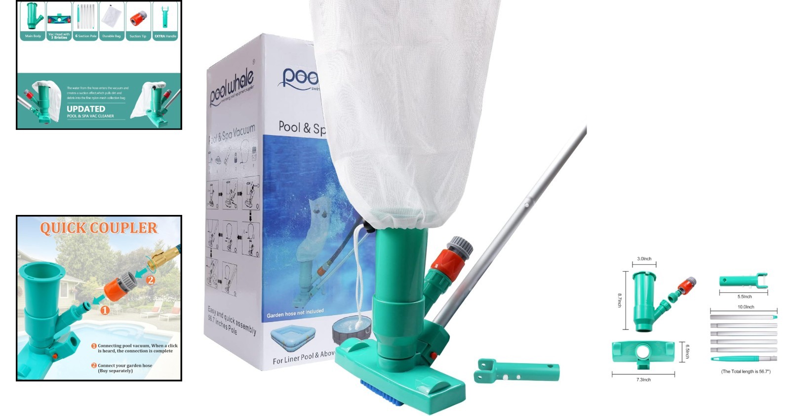 Deluxe Pool Vacuum Cleaner with Telescopic Pole – Easy Garden Hose Connection