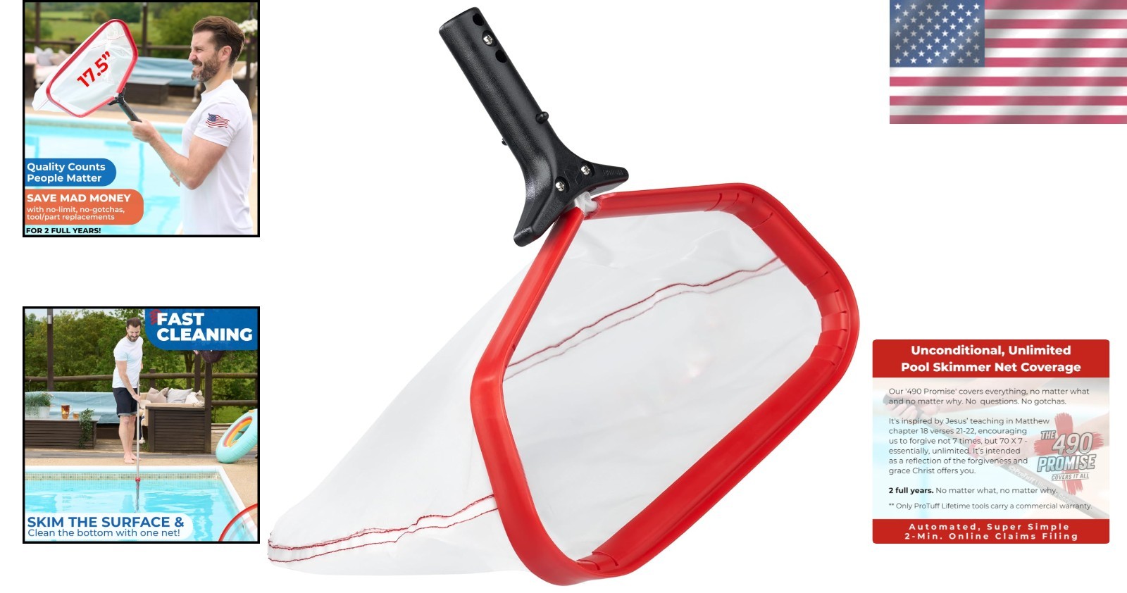 ProTuff Pool Skimmer 17.5in – Fine Mesh for Crystal Clear Water & Silt Removal