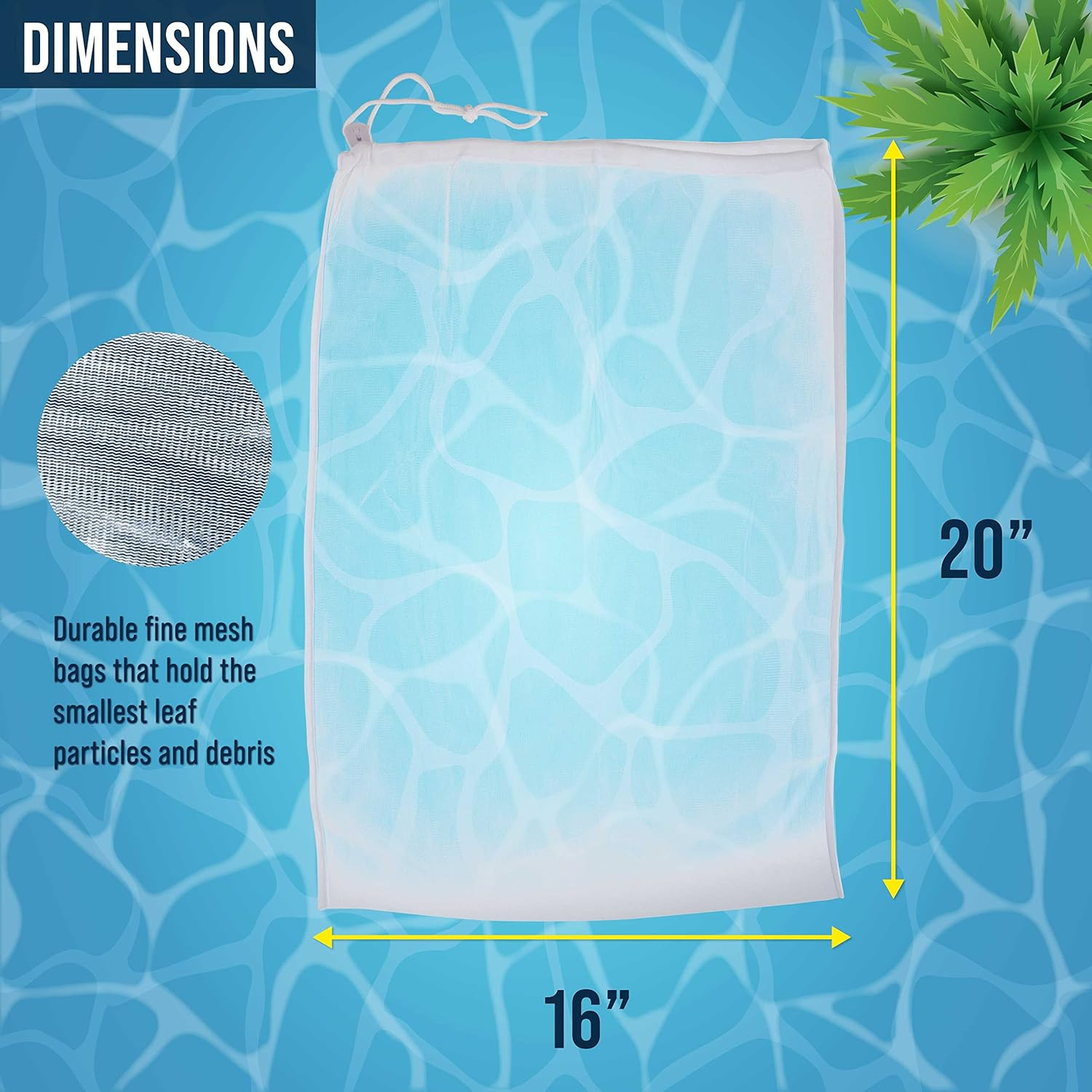 Fine Mesh Filter Bags for Leaf Vacuum Pool Cleaners, 2 Pack – Large 16&Prime; X 20&Prime; Re