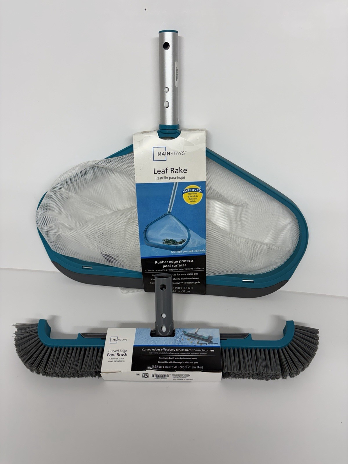 Combo Pack -1Teal & Gray Pool Leaf Rake and 1Pool Brush with Aluminum Frame