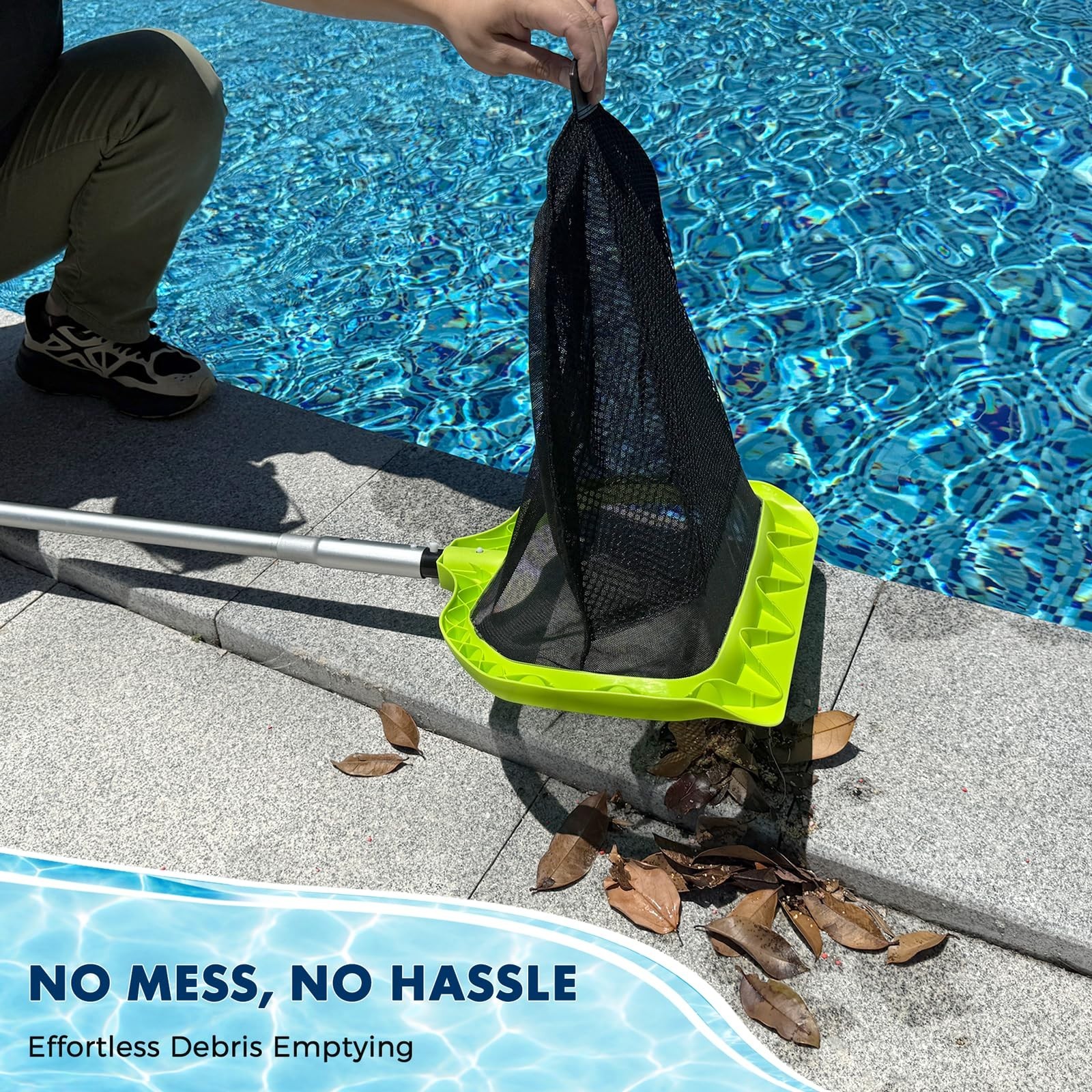 17.5&Prime; Pool Skimmer Net – Fine Mesh Leaf Rake, Triangular Frame, Scratch-Free Edg