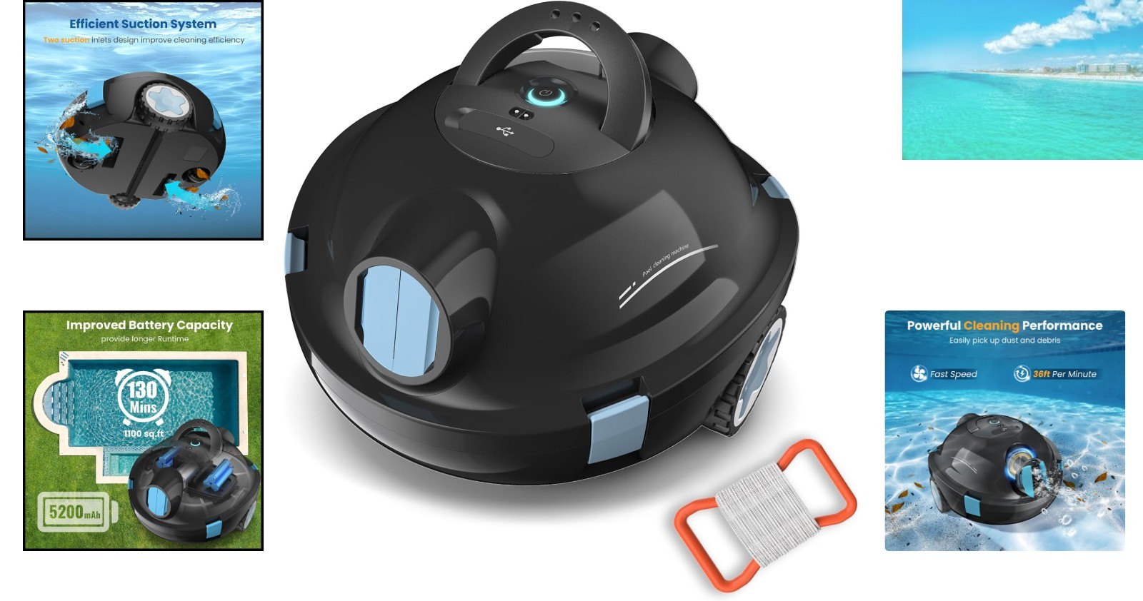 Y10 Pool Vacuum Robot – Lightweight, Self-Parking & 2.2L Capacity Filter