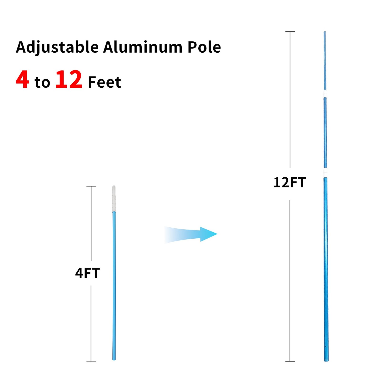 Durable 4-12 Ft Telescopic Pool Pole for Pool Cleaning, Anodized Aluminum Ext…